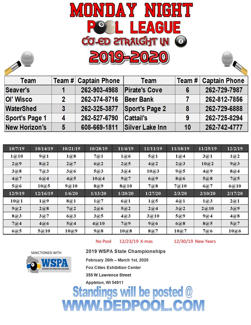 2019-2020 Monday Schedule